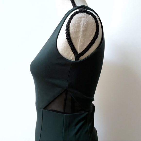 NWT French Connection Lula Mesh V Insert Fitted Dress Pine Forest Green Size 4 - Picture 5 of 10